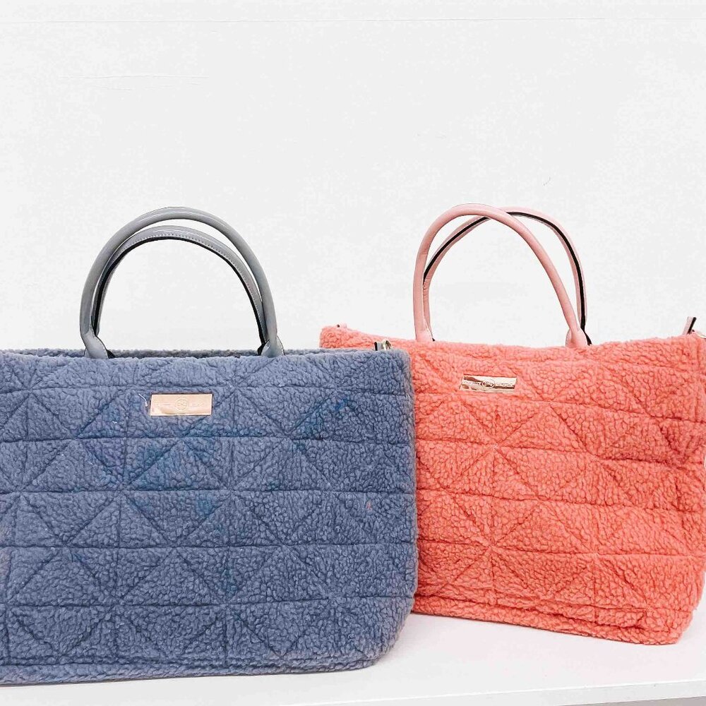 SET OF 2 SHERPA TOTES ONE GRAY 1 CORAL
